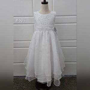 White Sleeveless Girls Formal Baptism, Communion, or Flower Girl Dress